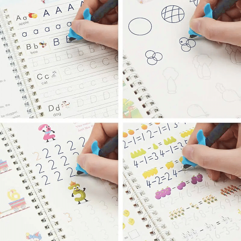 Magic Book Practice Sank (4 Books + Magic Pen & 10 Ink Refills) Sank Magic Book For Montessori Children Tracing Handwriting First Pre-school Baby Learning Books For Kids