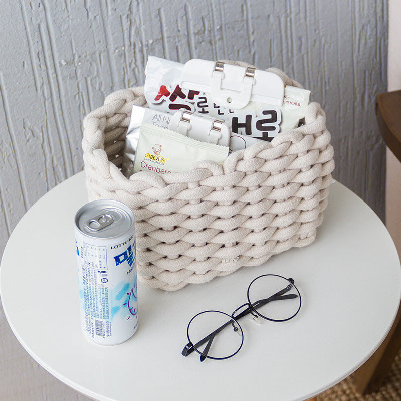 Nordic wind hand-woven thick cotton rope storage box simple storage basket snack key desktop debris basket