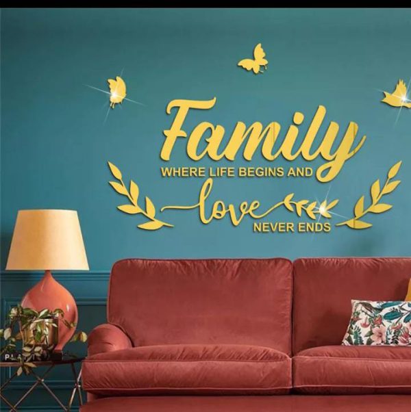 Material Acrylic Mirror – Family Where Life Begins And Love Never End Vinyl Wall Art Sticker Decal Black – (size 24inc X 36inc)